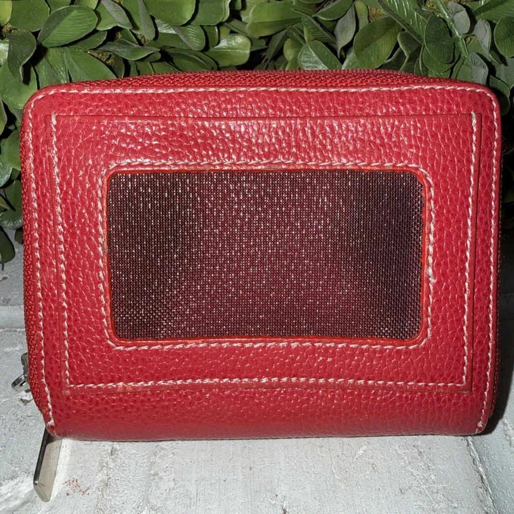 TUSK Red Leather Double Zip Around Wallet 4